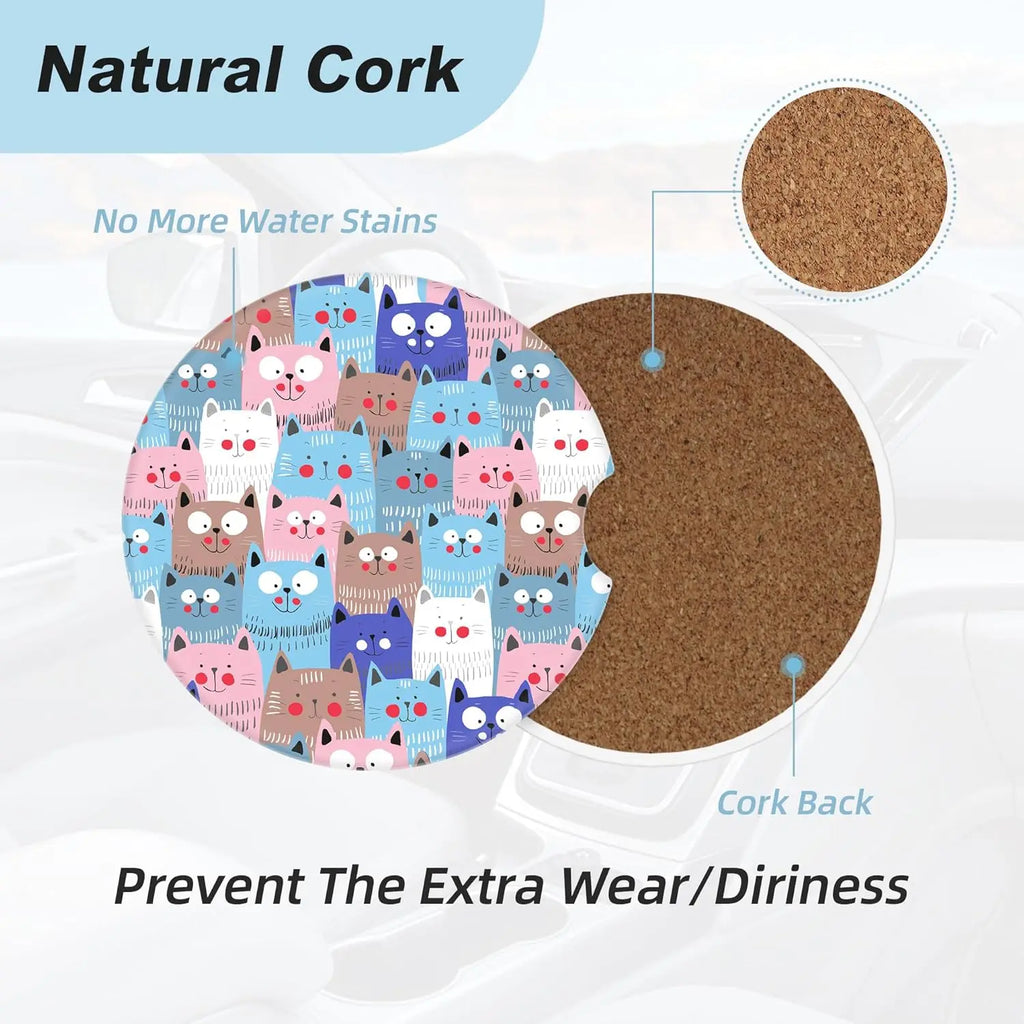 Colorful Cats Ceramic Car Cup Holder Coasters – 2 Pack Car Cup Coasters HIP