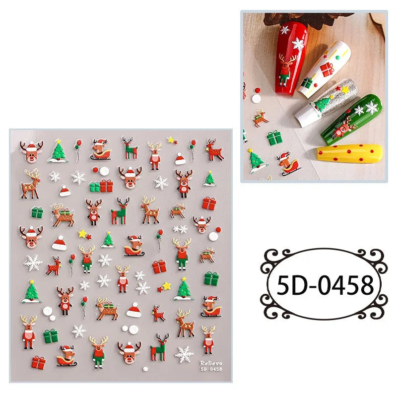 5D Embossed Nail Art Stickers Waterproof Halloween Christmas Handset Decals DIY Manicure Graffiti Decoration Nails Art Ornament HIP 58