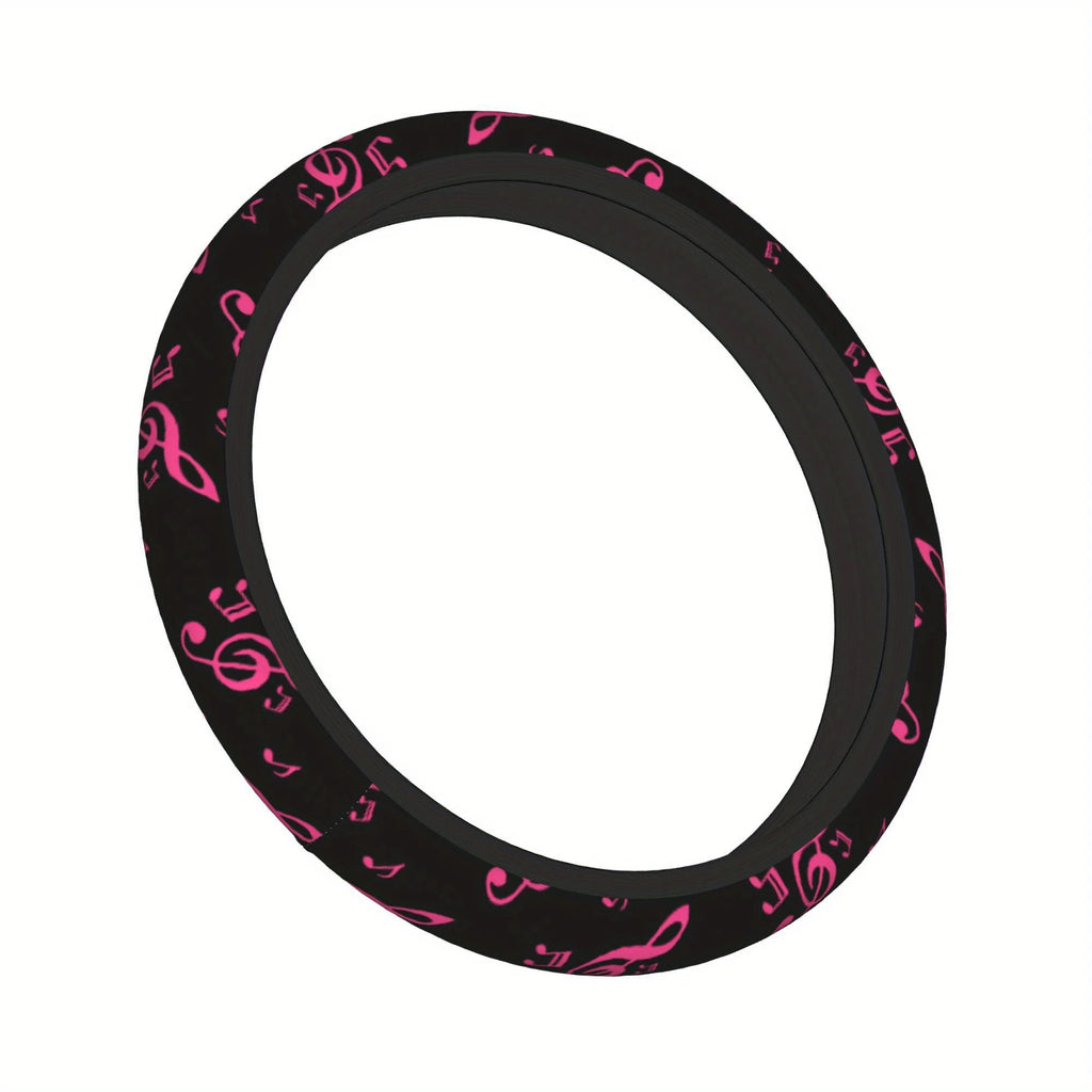 Pink Music Notes Steering Wheel Cover – Universal Soft Grip Steering Wheel Cover HIP