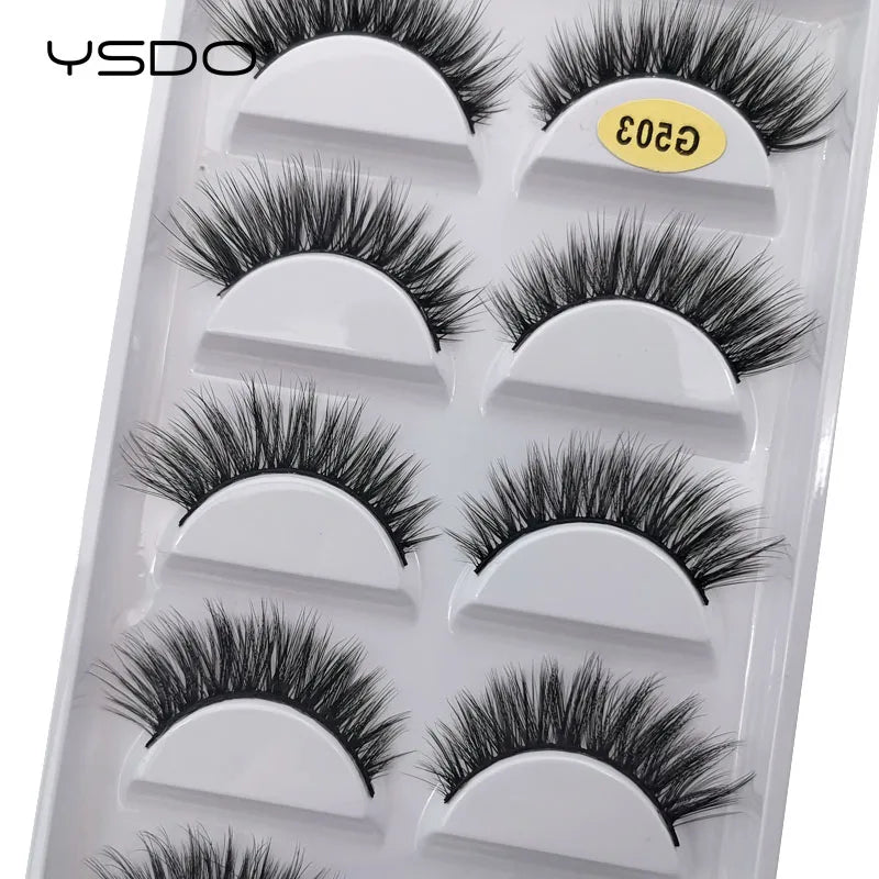 YSDO Eyelashes 3/5 Pairs Natural Long 3D Mink Lashes Fluffy Volume Mink False Eyelashes Cruelty Free Wispy Lashes Makeup Cilios HIP 5pairs-G503
