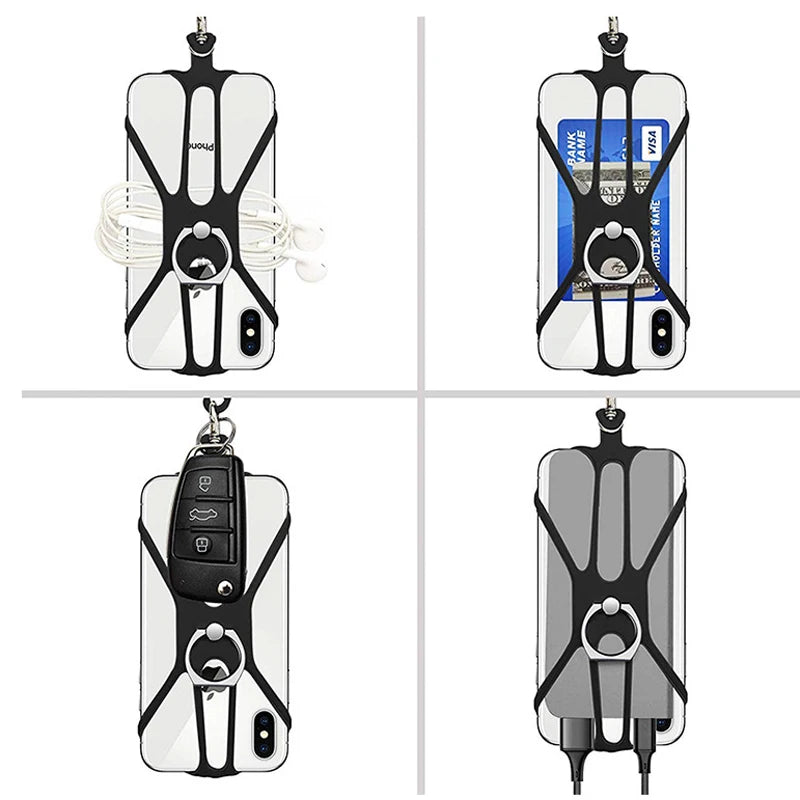 Silicone Phone Neck Strap & 360° Rotatable Ring Stand Phone Neck Lanyard HIP