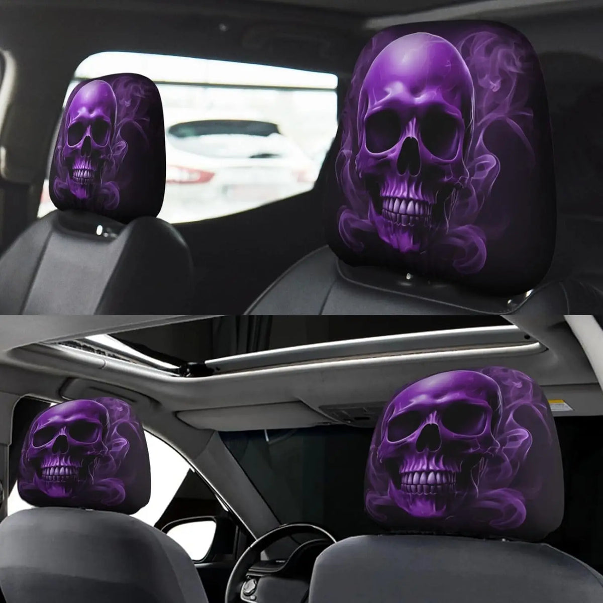 2-Pack Purple Skull Car Headrest Covers – Universal Fit Car Seat Accessory HIP