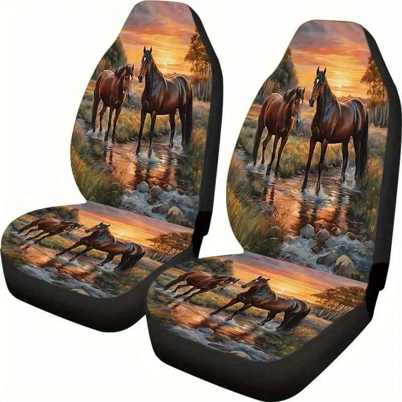 Horse Herd Sunset Car Seat Covers – 2 Sets Universal Fit SUV Car Seat Covers HIP