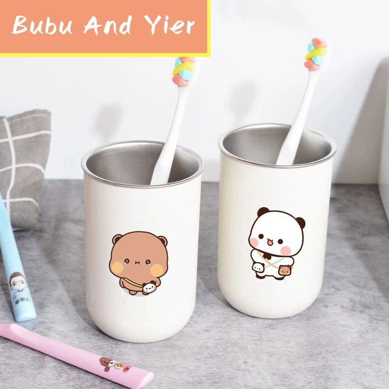 Bubu & Yier Panda Stainless Steel Toothbrush Cup 350ml Toothbrush Holder Cup HIP