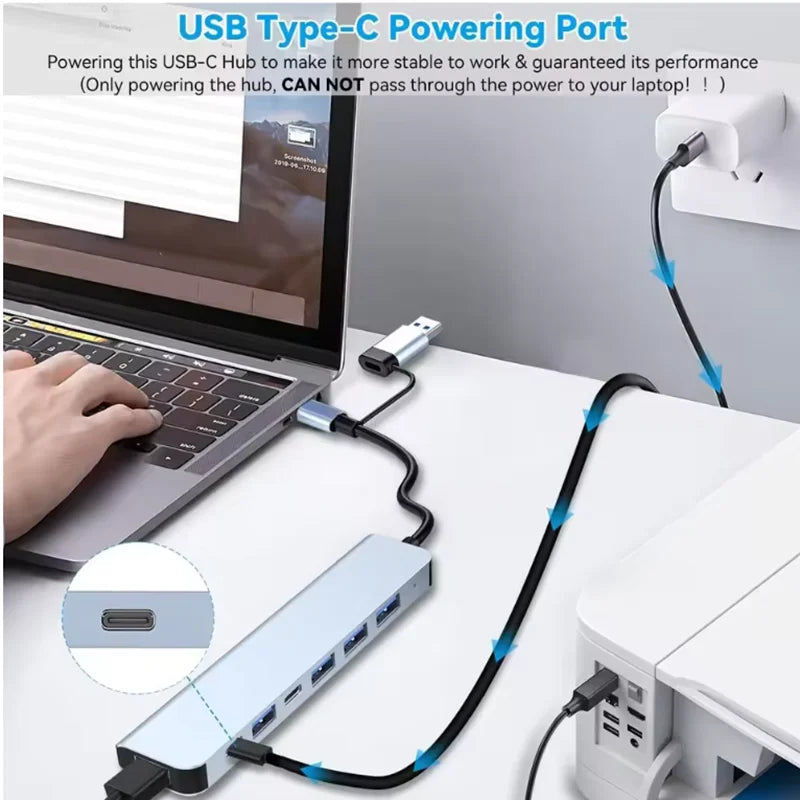 8-in-1 USB-C Hub – 4 USB Ports, SD/TF Card & Audio Jack USB-C Hub HIP