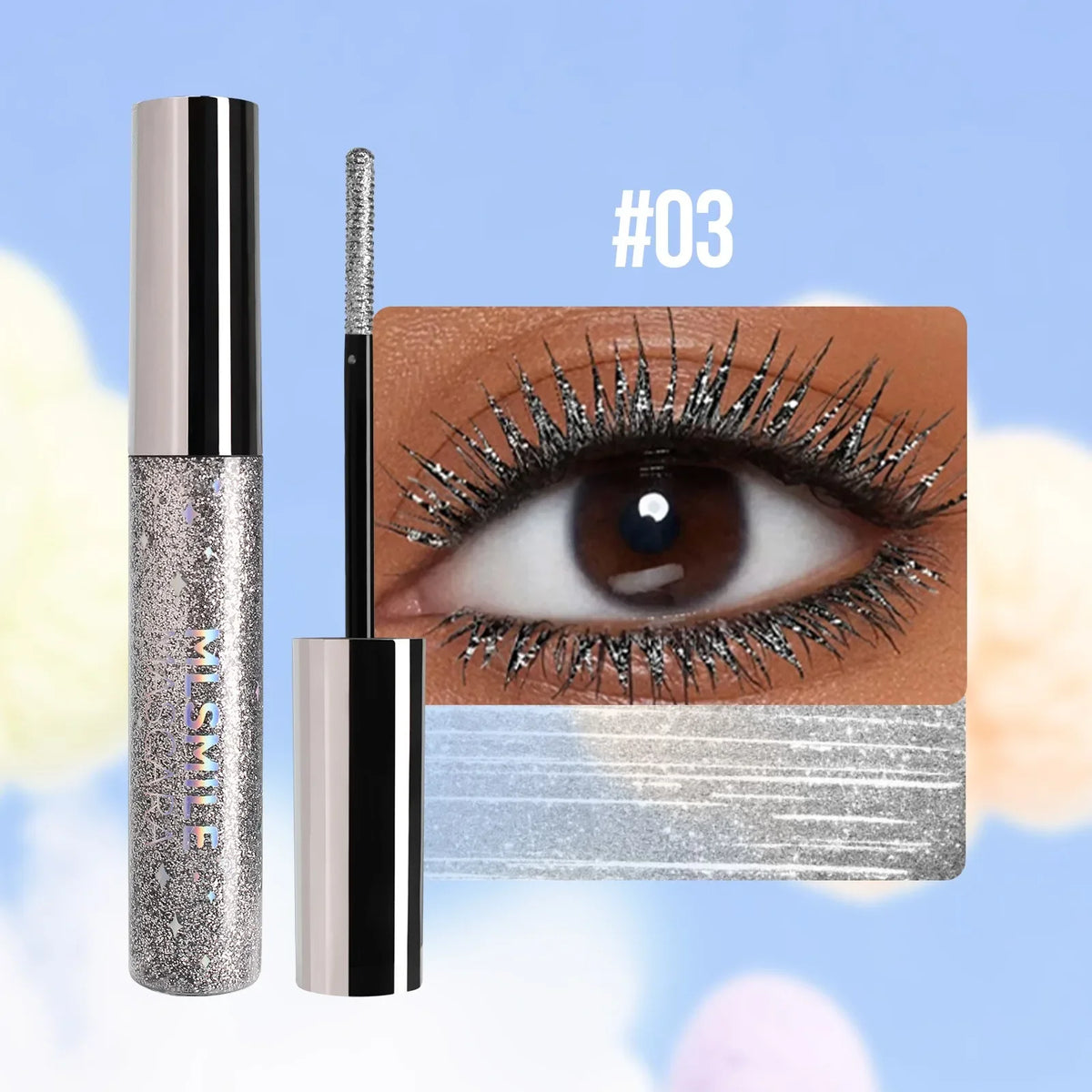 Sparkling Gold Diamond Mascara Glitter Pearlescent Small Metal Bar Waterproof Fast Dry Eyelash Curl Extension Christmas Makeup HIP 03