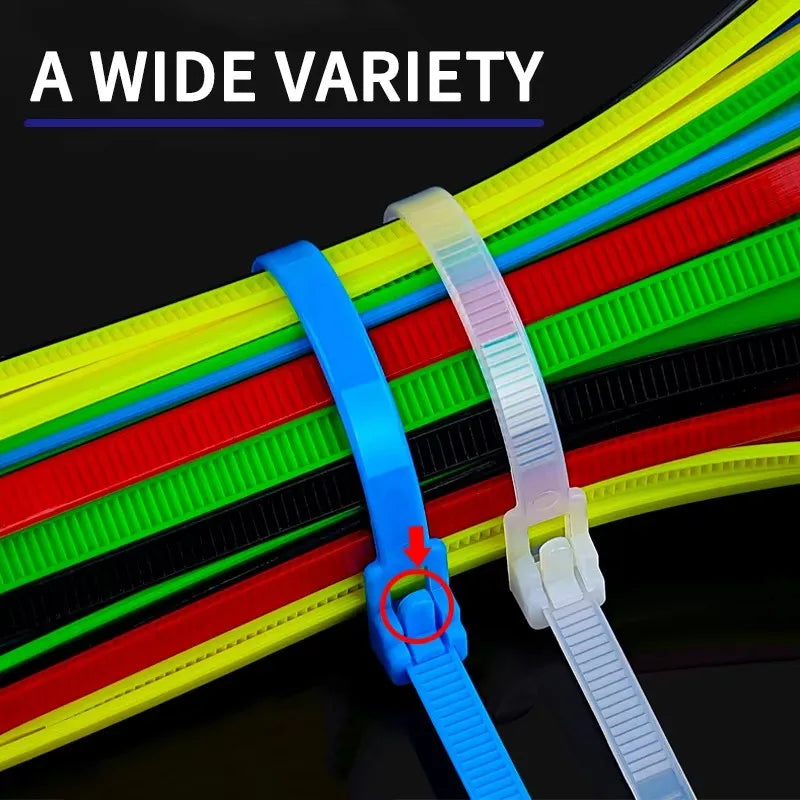 100-Pack Reusable Nylon Cable Zip Ties – Self-Locking Reusable Cable Ties HIP