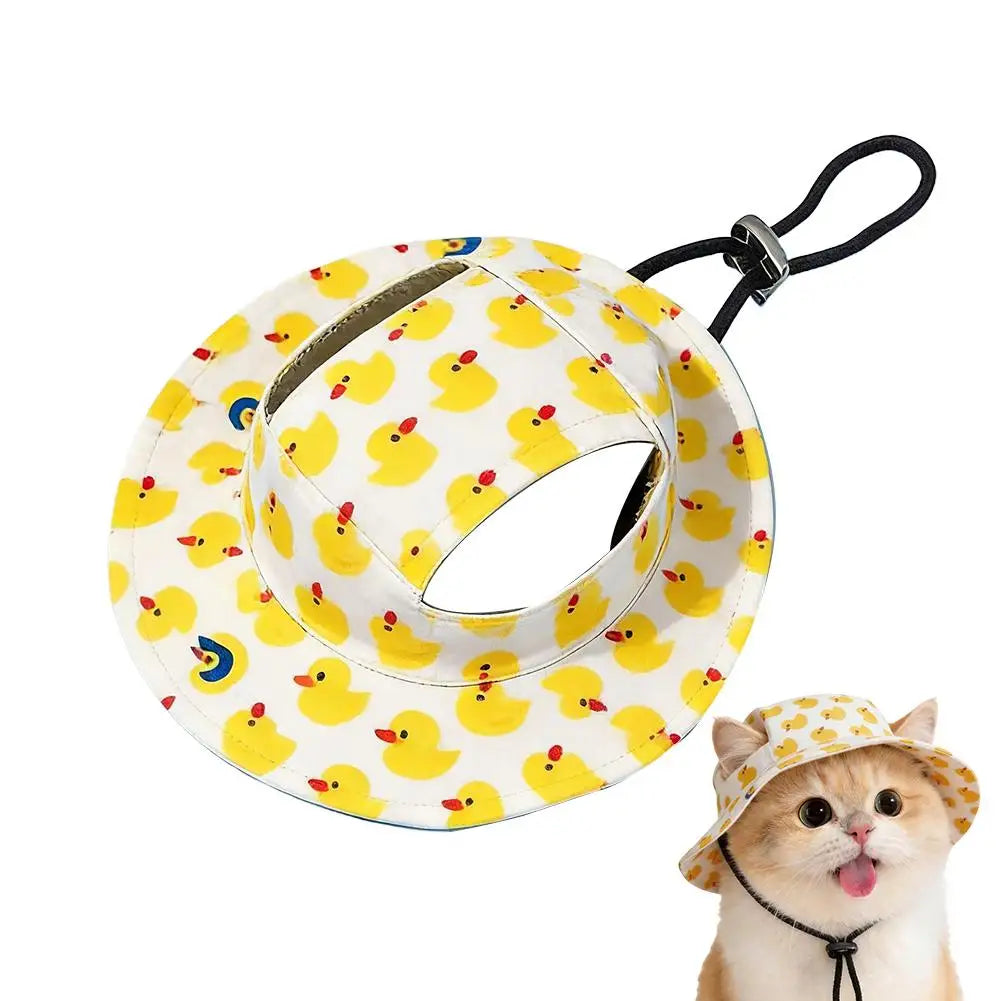 Adjustable Dog Hat Cute Print Cap for Puppies and Small Breeds, Pet Sun Protection Hat for Walking Outdoor Activities HIP YELLOW 1pcs