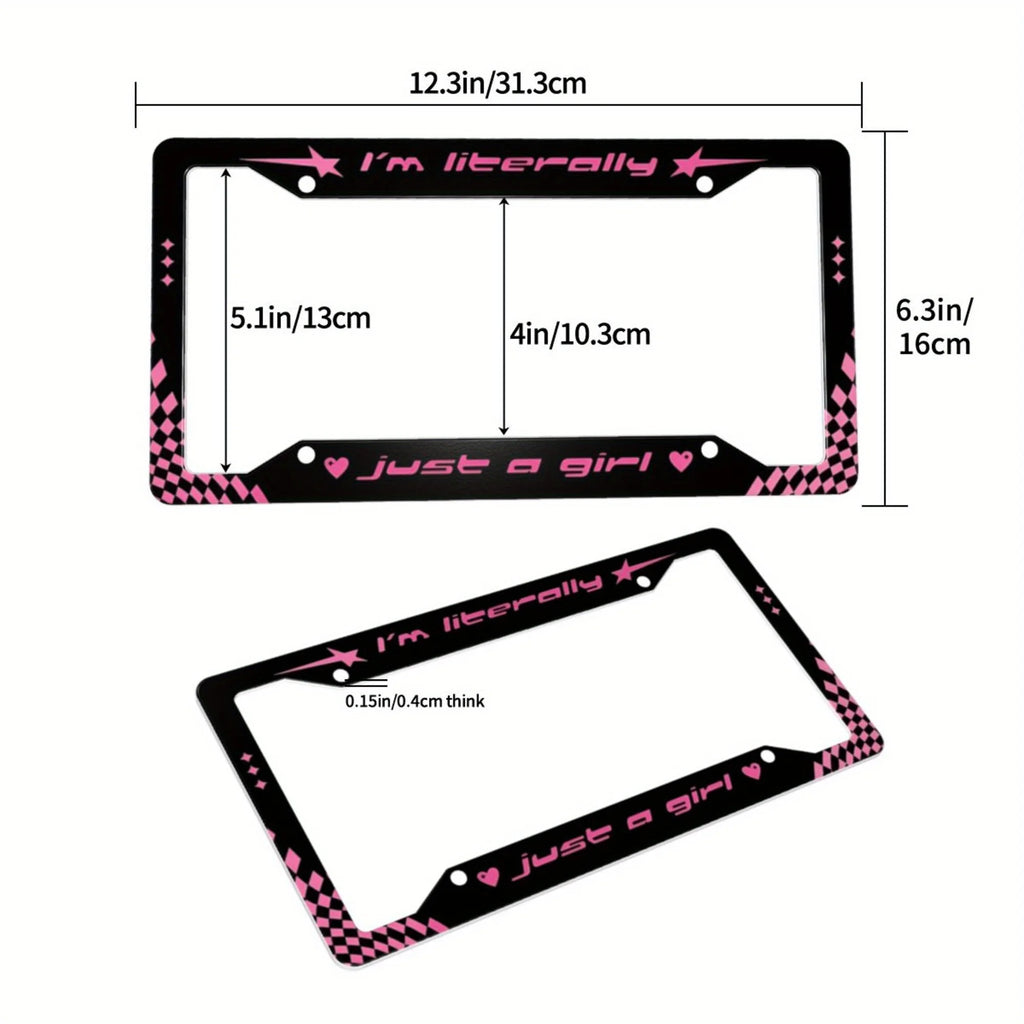 "I'm Just a Girl" Pink & Black Aluminum License Plate Frame License Plate Frame HIP