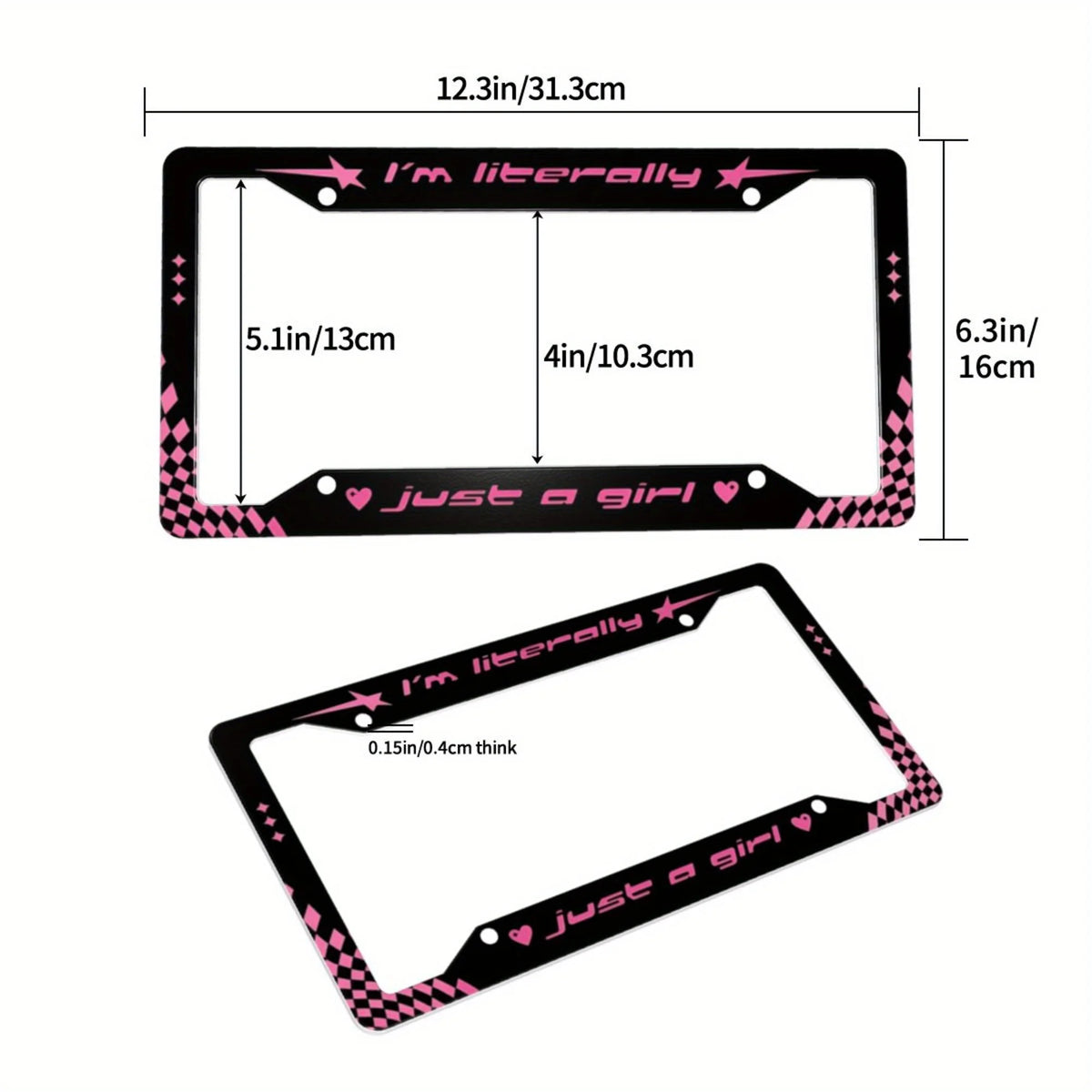 "I'm Just a Girl" Pink & Black Aluminum License Plate Frame License Plate Frame HIP