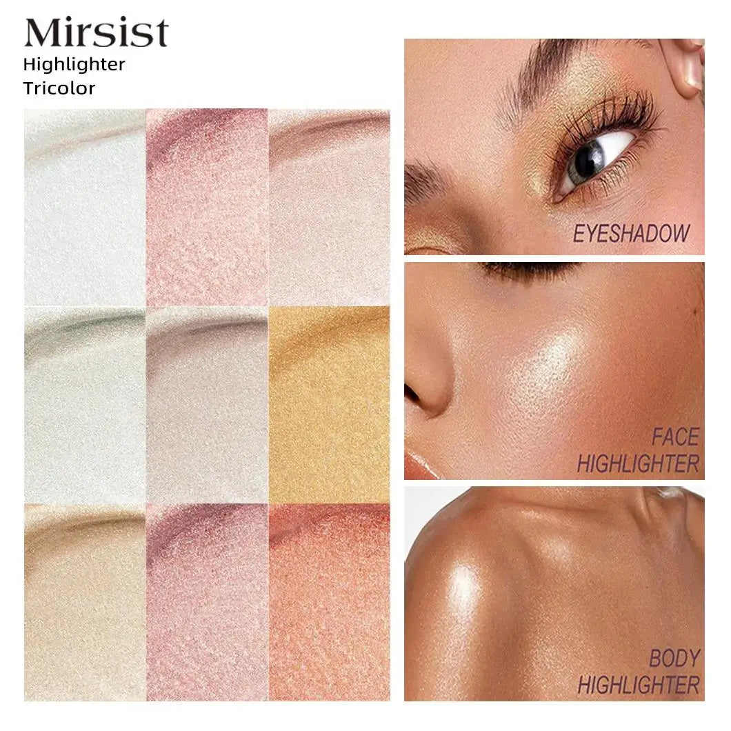 Mirsist Tricolor Shimmer Highlighter & Contour Powder Palette Highlighter Palette HIP