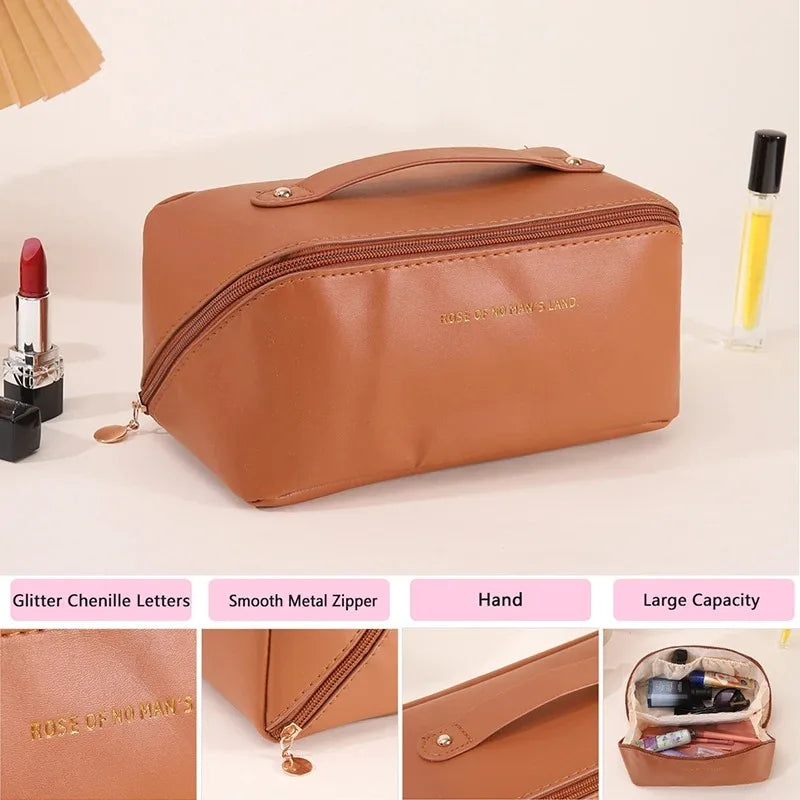 PU Leather Travel Cosmetic Bag – Large Makeup Organizer Cosmetic Travel Bag HIP