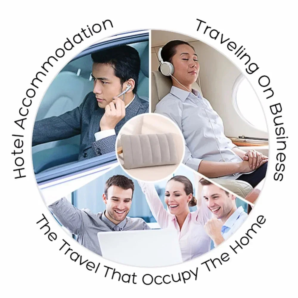 Portable Pillow Travel Air Cushion Inflatable Double Sided Flocking Cushion Camp Beach Car Plane Head Rest Bed Sleep HIP