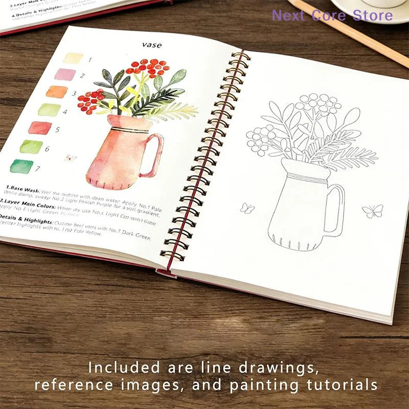 Spiral Bound Watercolor Flower Workbook – Thick Cotton Paper Watercolor Sketchbook HIP