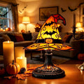 Gothic Desktop Ornament USB Powered Stained Glass Witch Hat Resin Night Light For Bedroom Halloween Party Living Room Home Decor HIP A
