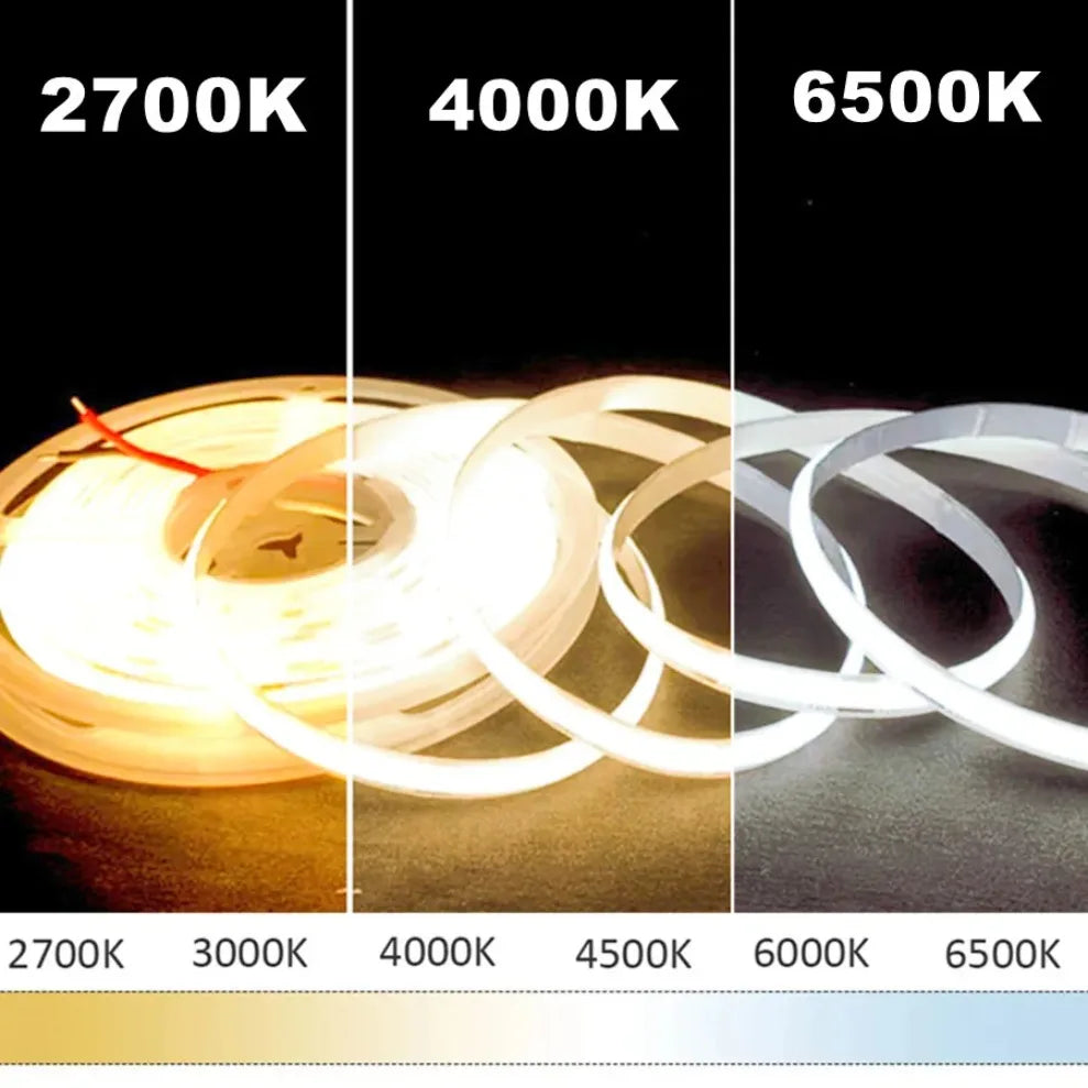 FCOB CCT LED Strip 608 LEDs/m 10mm Dimmable 2700K–6000K RA90 COB LED Light Strip HIP