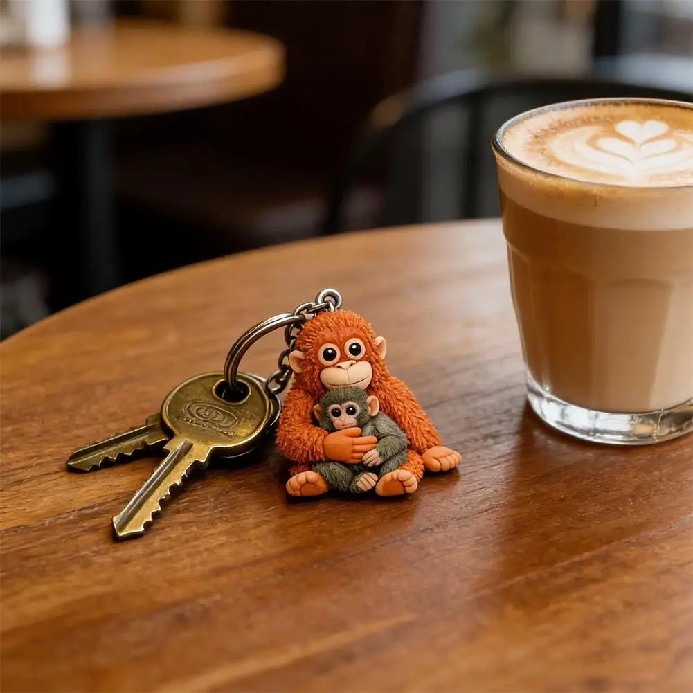 Orangutan Plush Keychain Simulation Monkey Toy Bag Pendant Furry Animal Keyring Realistic Ape Doll For Car Keys Backpack Decor HIP