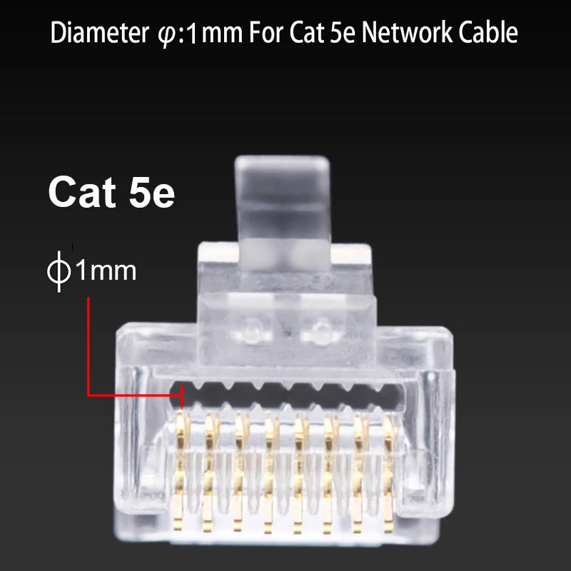 RJ45 Cat6 Pass-Through Connectors 6U Gold Plated – 50/100 Pack Ethernet Cable Connectors HIP Cat5e 50pcs