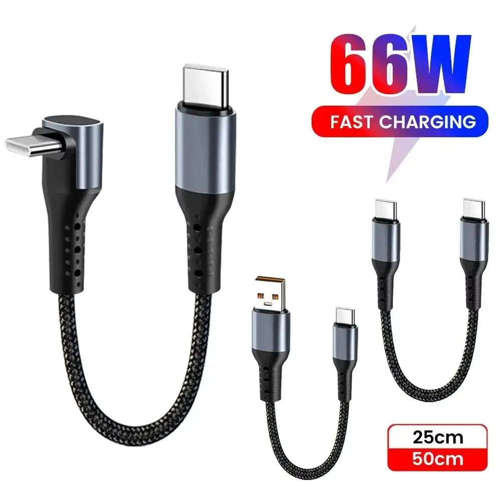 90° USB-C Fast Charging Cable 6A 66W – Short 25cm & 50cm USB-C Charging Cable HIP