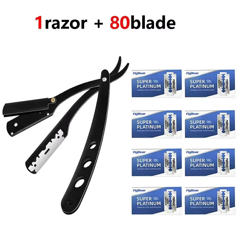 Men's Straight Edge Folding Razor – Stainless Steel + Blades Straight Edge Razor HIP
