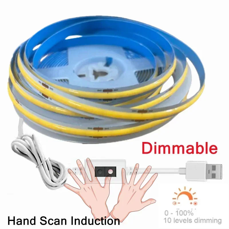 5M USB COB LED Strip 5V 320LEDs/M Dimmable Touch Sensor Light COB LED Strip Light HIP Hand Scan Induction Pink 5V-USB-8MM|4 m