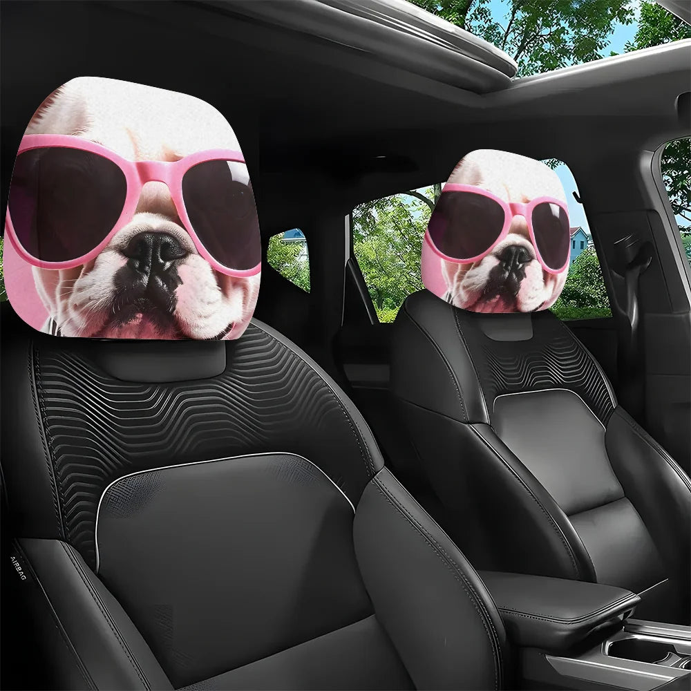 2-Pack Dog Print Car Headrest Covers – Pink Universal Fit Car Headrest Covers HIP