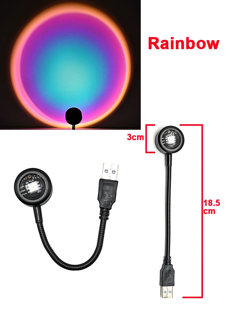 LED Sunset Lamp USB Rainbow Neon Night Light Projector Lamp Room Phone Self Photography Atmosphere Light Bedroom Wall Decor Gift HIP Rainbow