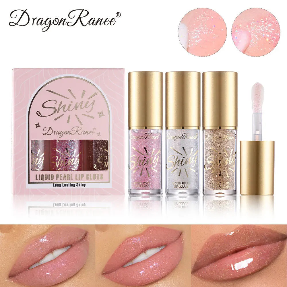 Mirror Pearl Lip Gloss Set – Shimmer Lip Oil Glaze 3-Pack Lip Gloss Set HIP DR104