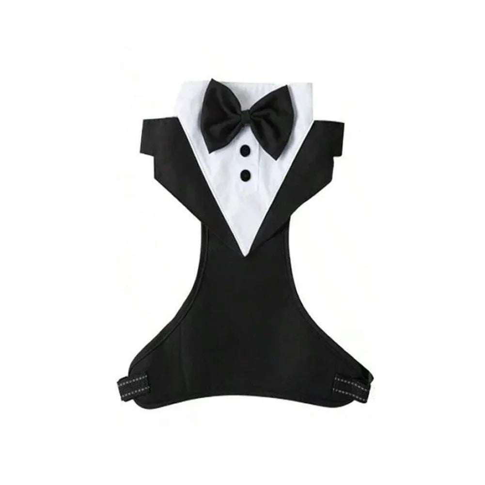 Dog Tuxedo Wedding Outfit Formal Pet Suit with Bow Adjustable Strap Small Medium Sized Dog Party Birthday Photography Costume HIP L