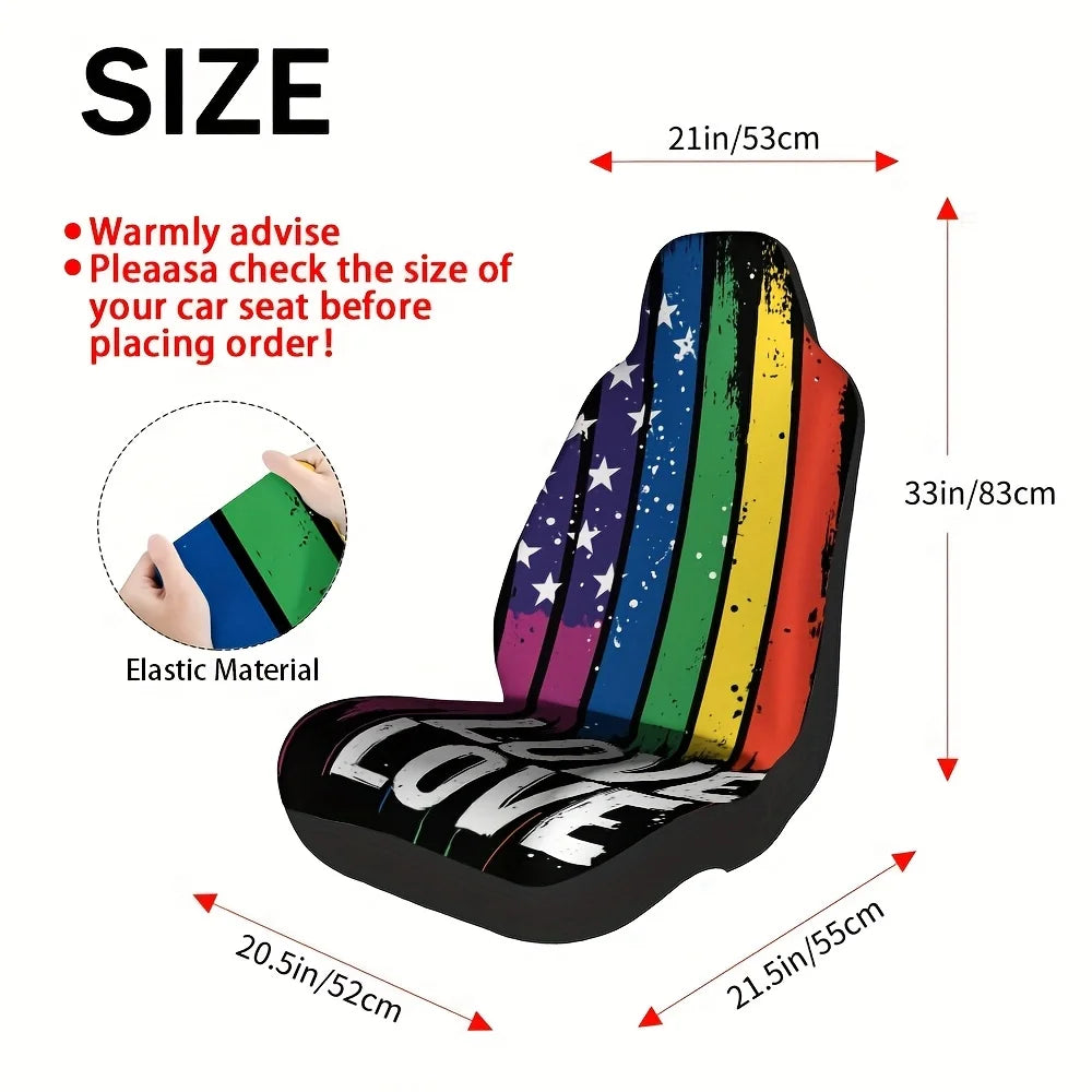 Rainbow Pride Car Seat Covers Set – 2-Pc All-Season Polyester Car Seat Covers HIP