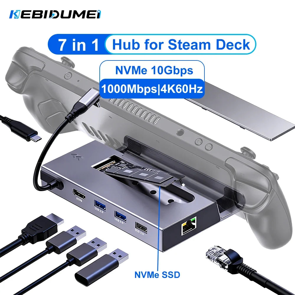 KEBIDUMEI 7-in-1 USB-C Docking Station | 4K HDMI NVMe SSD USB-C Docking Station HIP