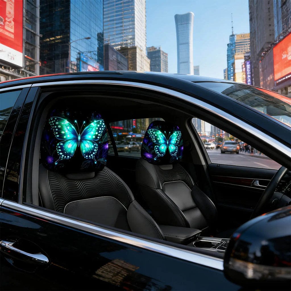 2-Pack Glow-in-the-Dark Butterfly Floral Car Headrest Covers Car Headrest Cover HIP