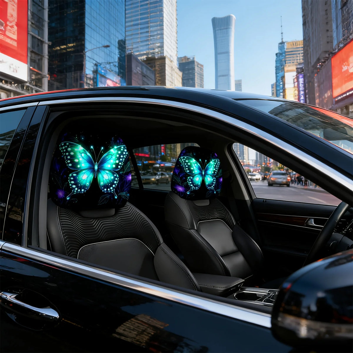 2-Pack Glow-in-the-Dark Butterfly Floral Car Headrest Covers Car Headrest Covers HIP