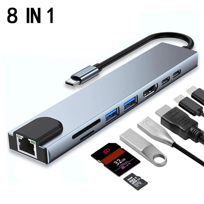 OULLX 8-in-1 USB-C Hub – HDMI, Ethernet & Card Reader USB-C Multiport Hub HIP