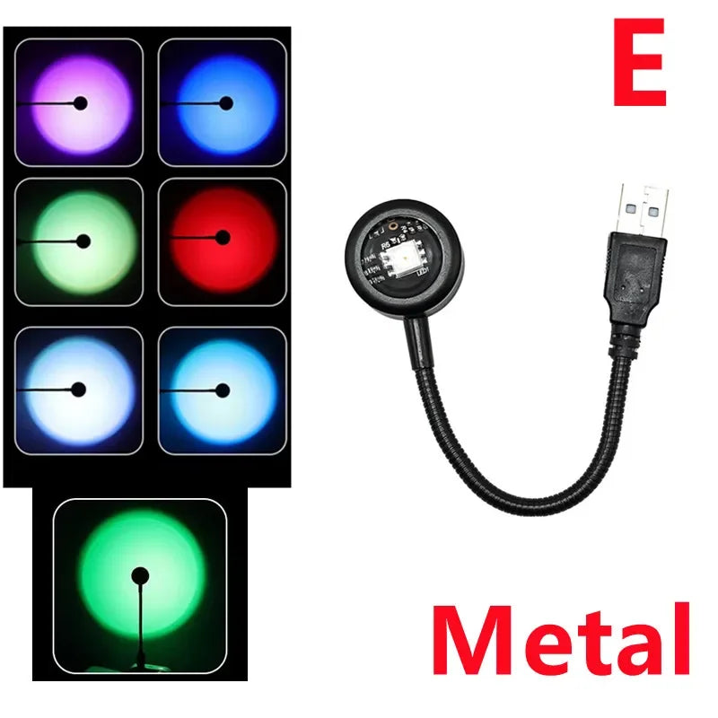 Led 5V Colorful USB Sunset Lamp Projector Home Decor Night Light Portable Mood Light for Living Room Wall Photography Neon Light HIP type E-2