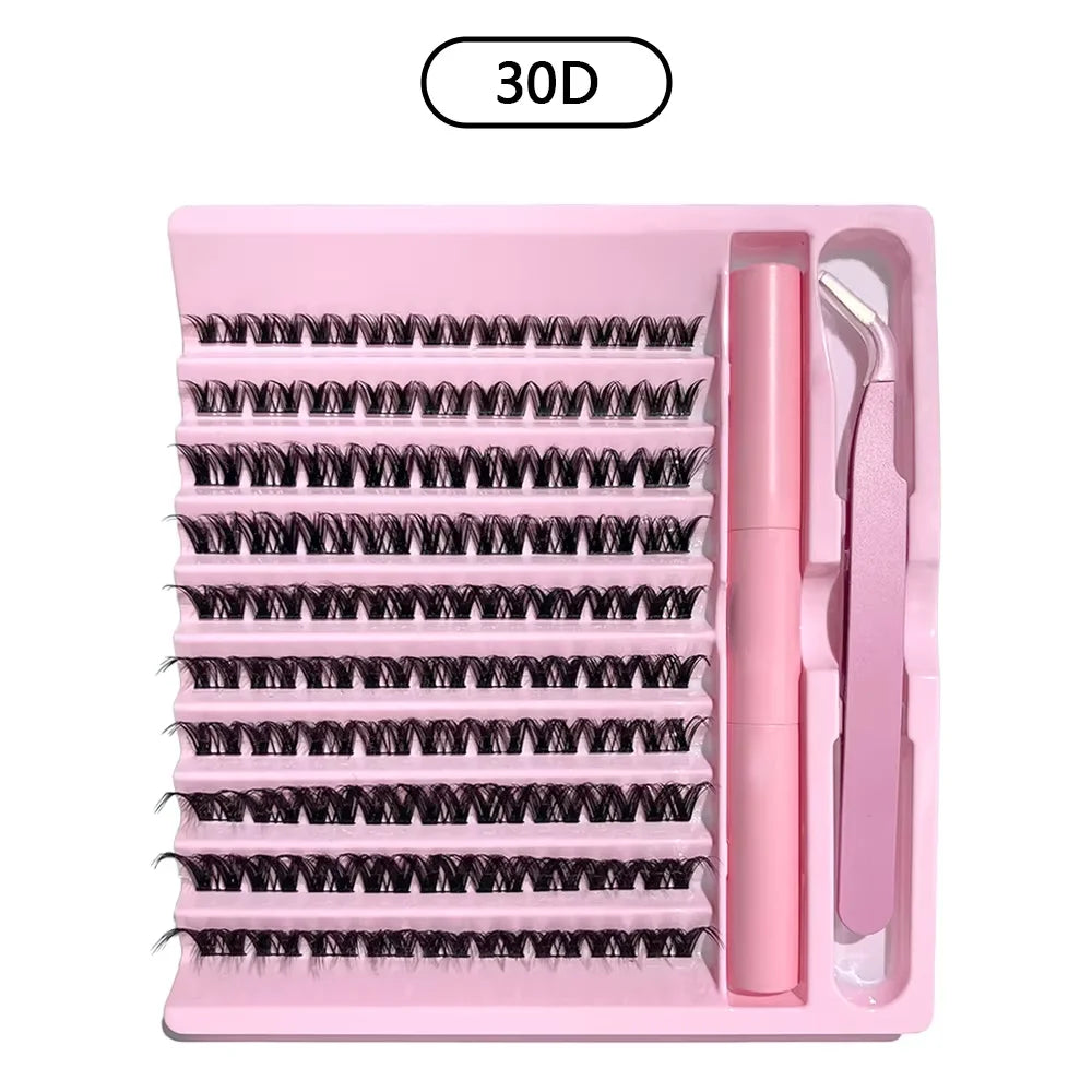 3D 190 Pcs DIY Cluster Lashes Kit – Bond, Seal & Curler DIY Lash Extension Kit HIP Eyelash Set