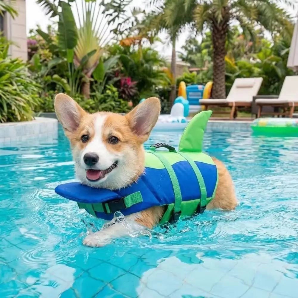 Shark Shape Dog Life Jacket – Flotation Swim Vest XS–XXL Dog Life Jacket HIP