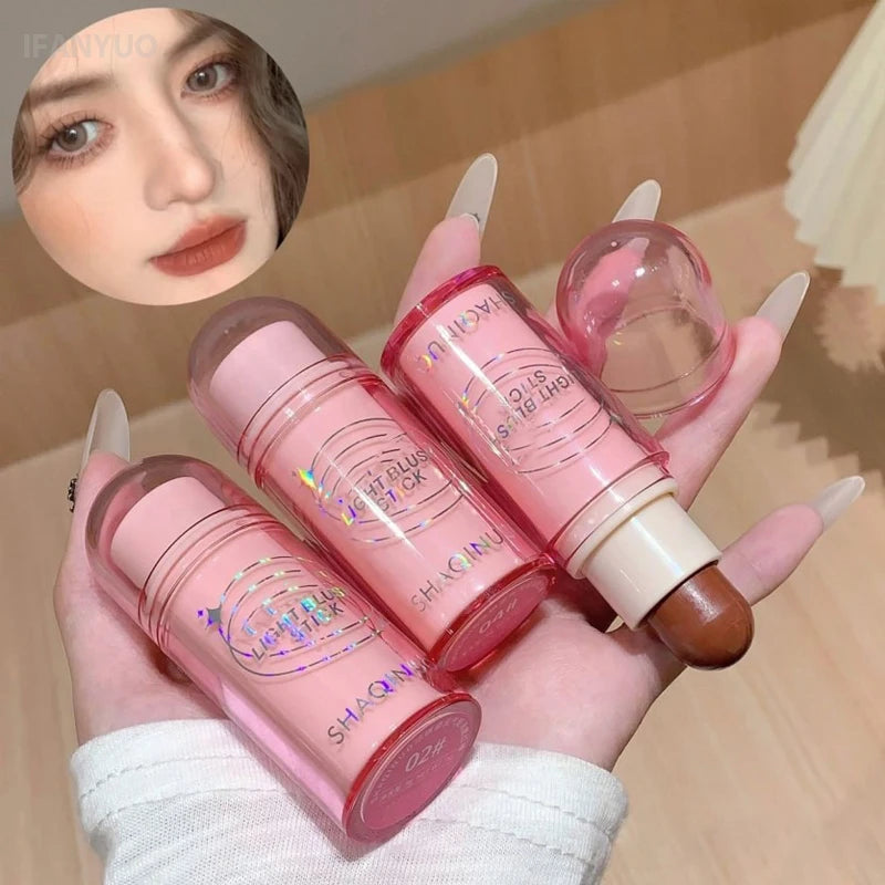 Lightweight Blush Stick Multi Functional Waterproof Long Lasting Easy Color Nude Pink Brown Blusher Cosmetics Bar Korean Makeup HIP