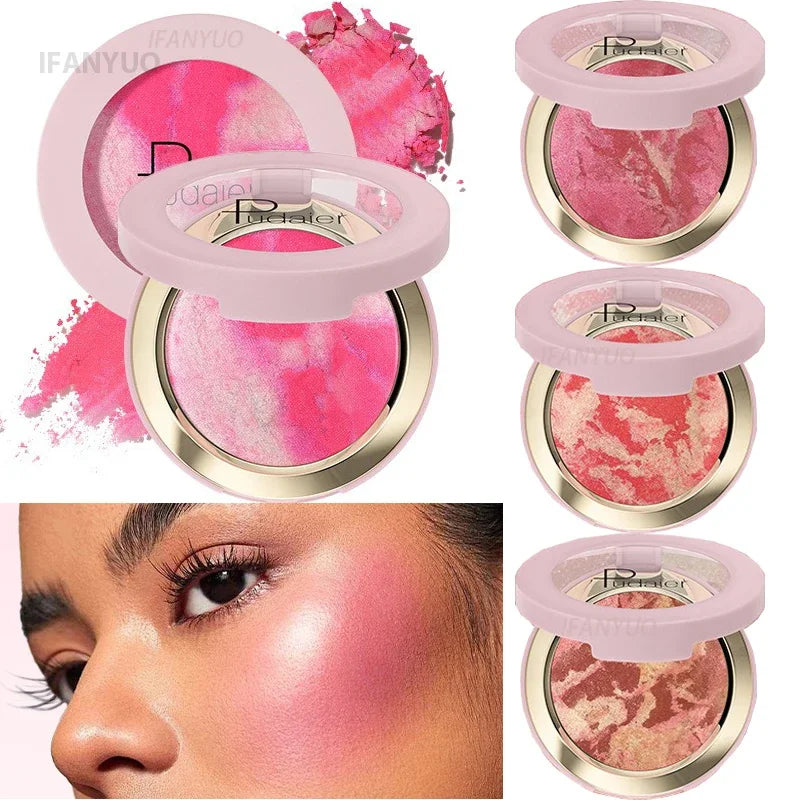 Baked Marble Blusher Long-Wearing Smooth Pressed Powder Blush Highlighter 8Color Lightweight Face Brighten Shimmer Rouge Palette HIP