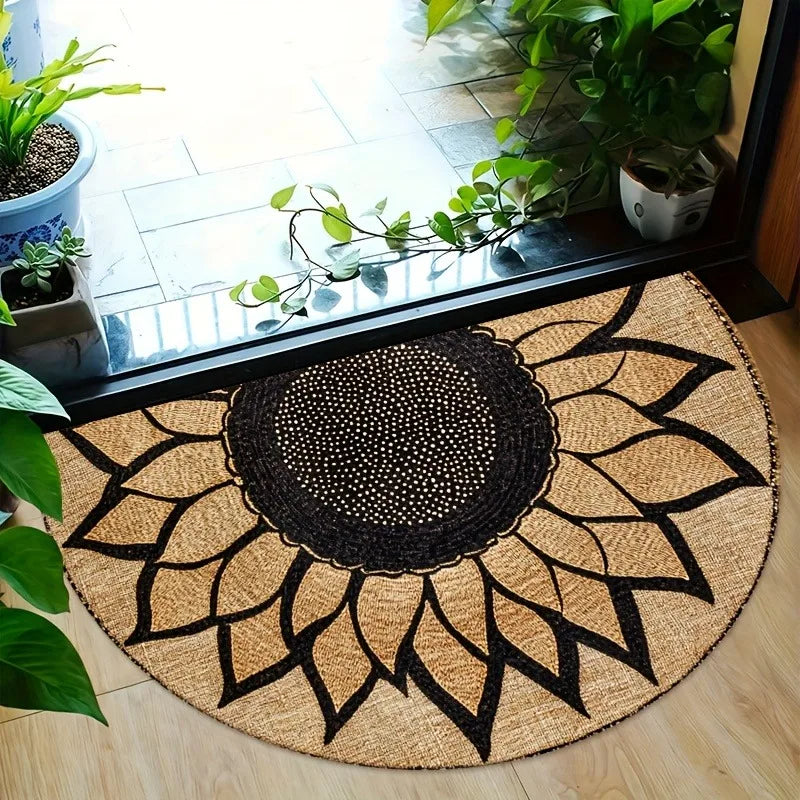 Retro Sunflower Semi-Circular Non-Slip Washable Floor Mat Semi-Circular Floor Mat HIP
