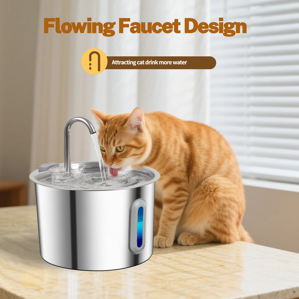 Cat Automatic Water Fountain, 2.2L Stainless Steel Pet Water Fountains with 3/9 Filters, Ultra-Silent Design for Dogs & Cats HIP
