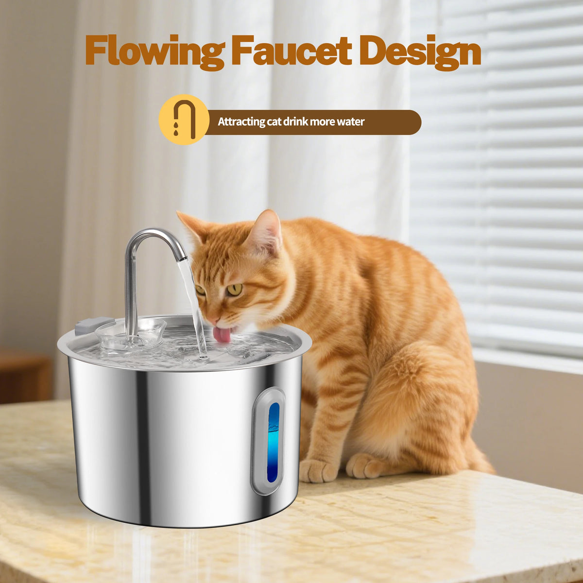 2.2L Stainless Steel Cat Water Fountain,Pet Water Dispenser With Filter,Dog Drinking Fountain For Cats,Ultra Quiet Water Pump HIP