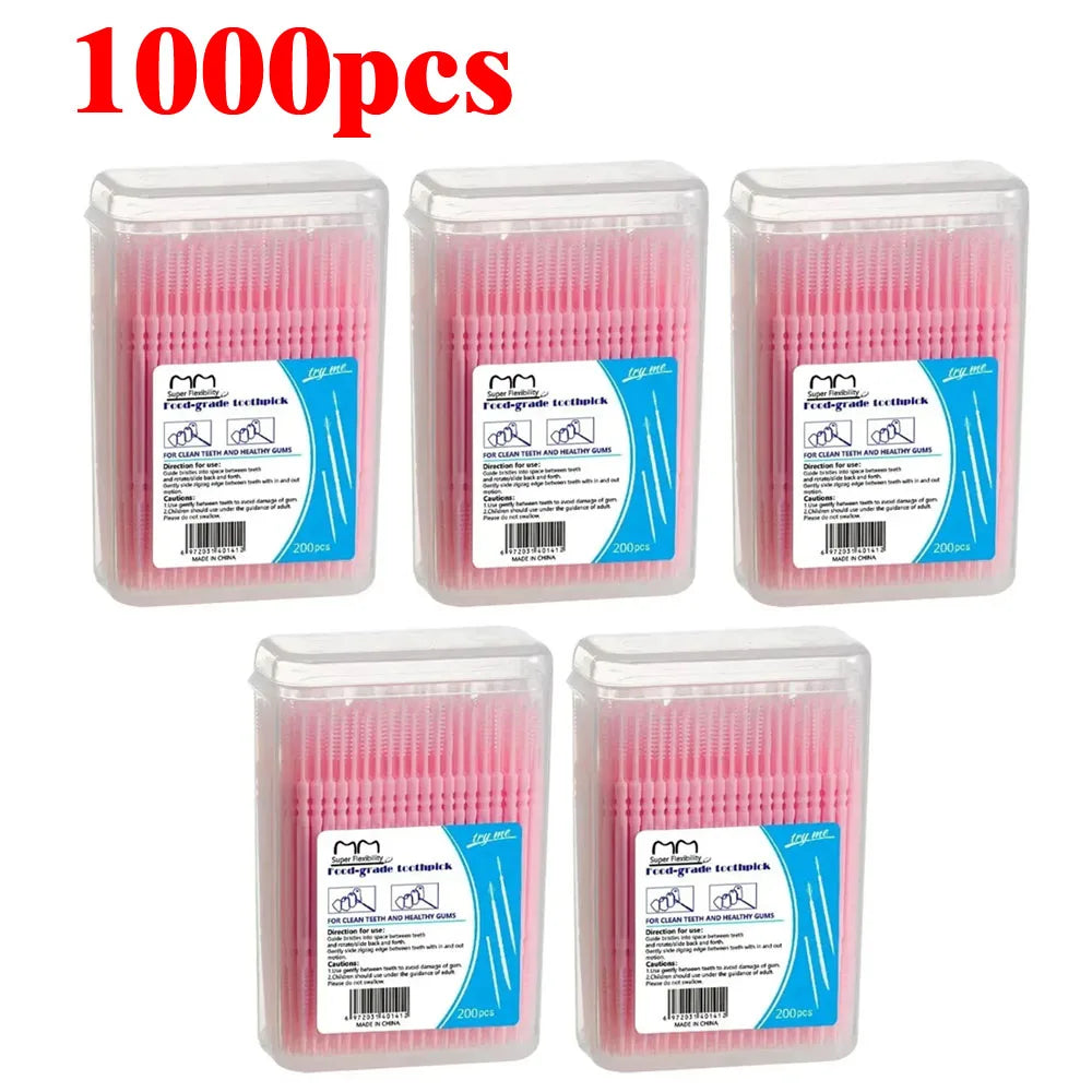 200-Pack Double-Ended Toothpicks & Interdental Brush | RUZOFO Interdental Toothpick HIP C685-Pink 1000pcs