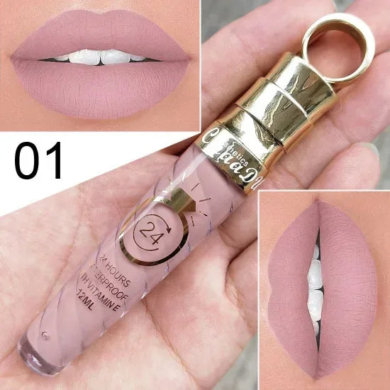 20 Colors Lipstick Waterproof Long Lasting Matte+Shimmer Mental Beauty Lip Gloss Nude Glitter Lip Gloss Beauty Sexy Lip Tint HIP 01
