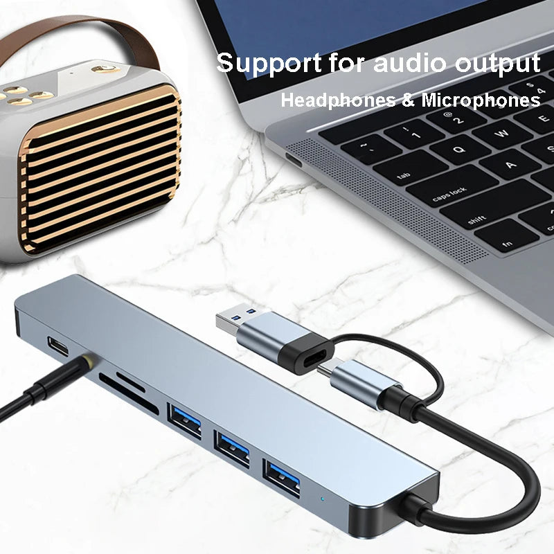 8-in-1 USB-C Hub Docking Station – 5Gbps SD/TF Audio USB-C Hub Adapter HIP
