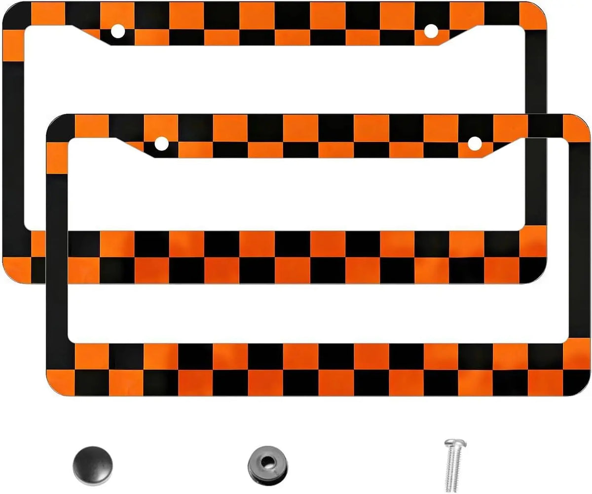 Racing Checkered License Plate Frame 2-Pack – Orange & Black License Plate Frame HIP