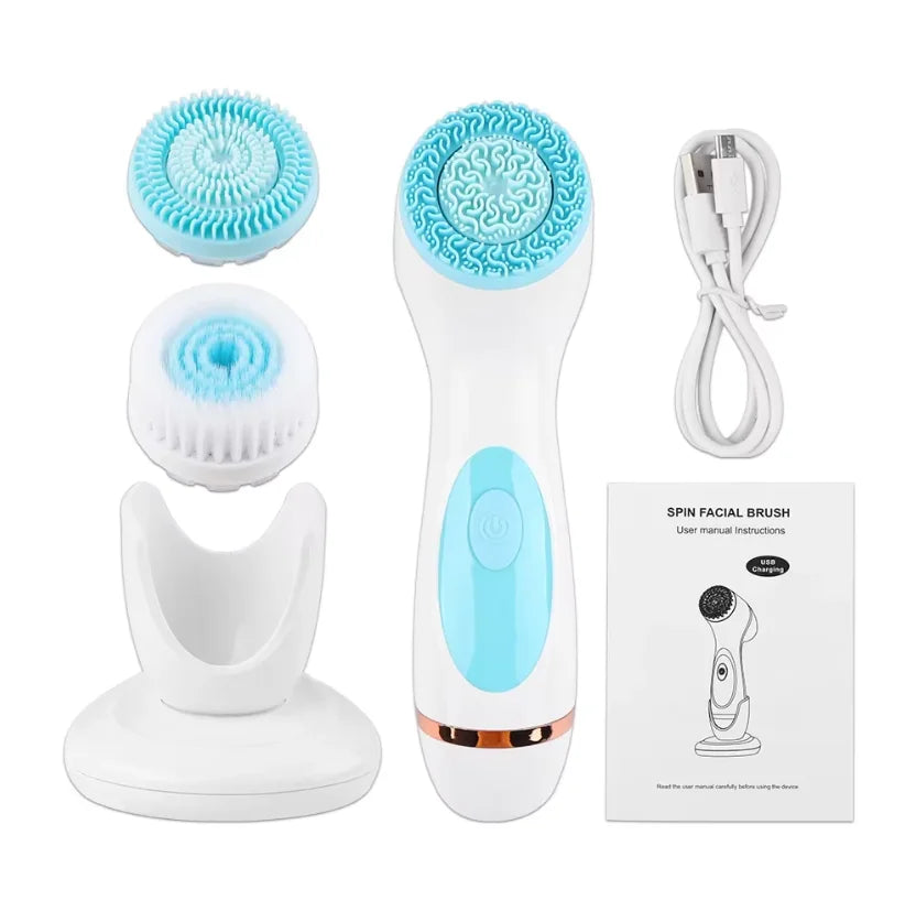 5-in-1 Electric Facial Cleansing Brush & Skin Massager Facial Cleansing Device HIP Upgrade to blue
