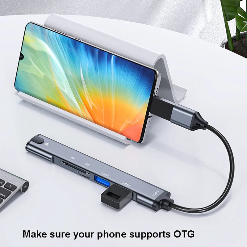 OULLX 5-in-1 USB-C Hub – Audio, SD Card & USB Splitter USB-C Multiport Hub HIP