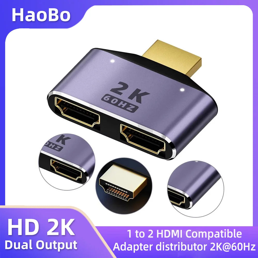 1-to-2 HDMI Splitter Adapter – 2K HD Dual Output Monitor HDMI Splitter Adapter HIP