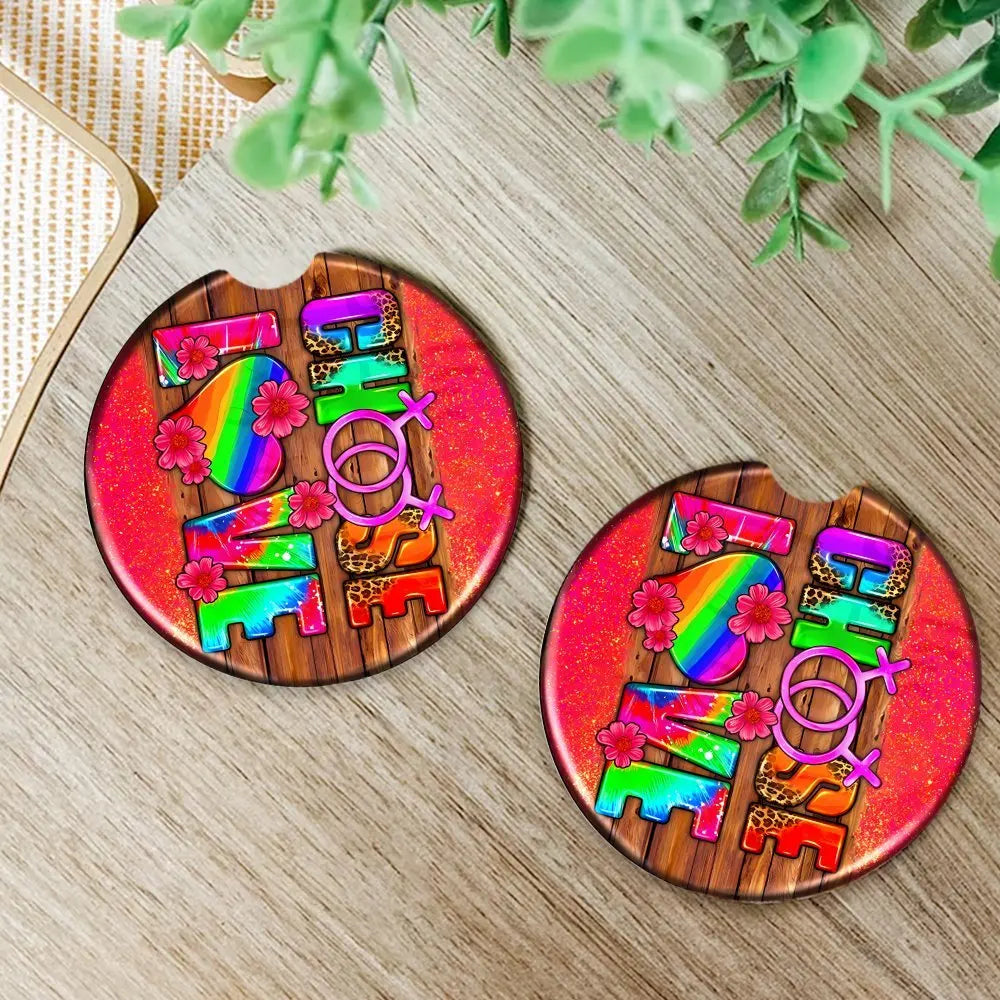 2-Pack Acrylic Car Cup Coasters – Colorful Love Design Car Cup Coasters HIP